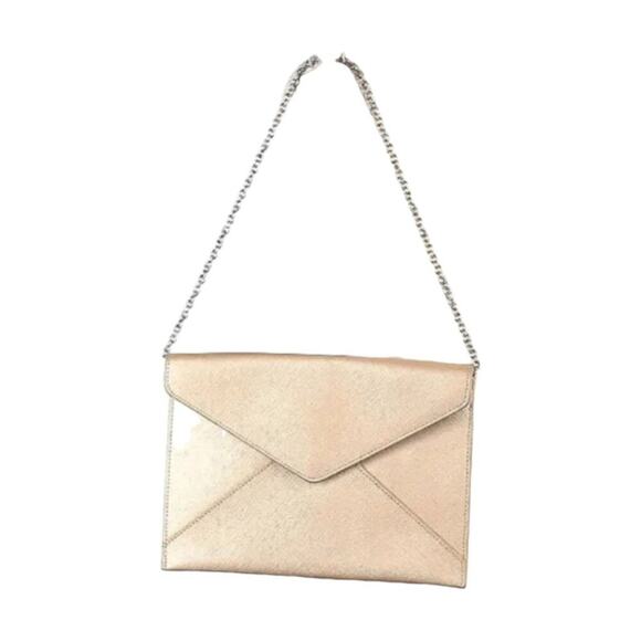 Quince Italian Saffiano Leather Envelope Clutch Gold with Optional Gold Chain - Picture 6 of 8